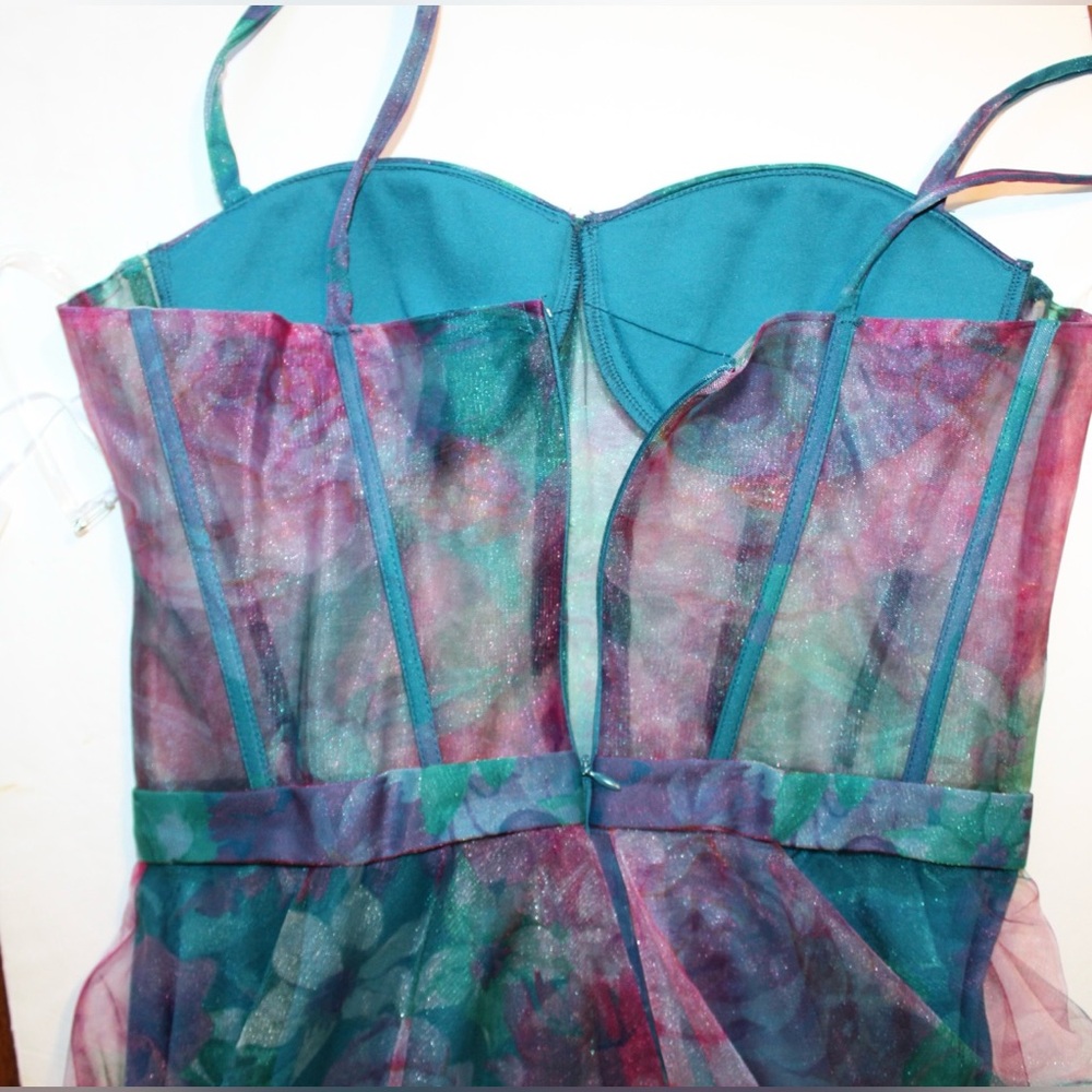 Floral Sheer Midi Dress with Spaghetti Straps - Multicolor - Picture 6 of 6